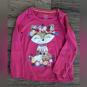 Isaac Mizrahi 4T Toddler Girl Long Sleeve Fox Sequin Top Shirt Pink
